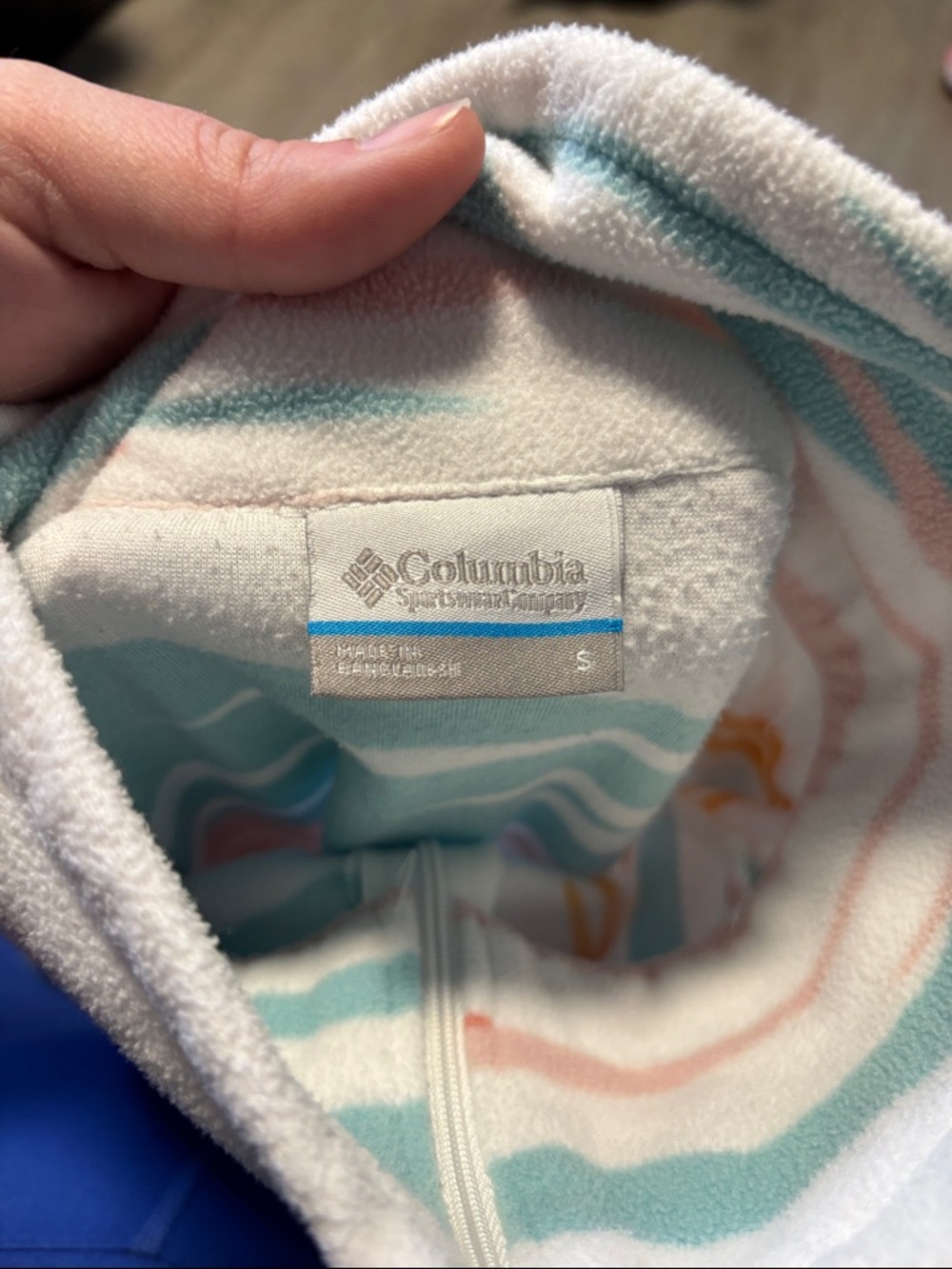 Columbia White Fleece Half-Zip with Teal, Pink & Mustard Stripes - Picture 2 of 3